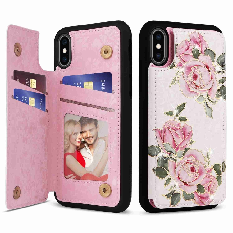 

For iPhone XS Max Printed Double Buckle RFID Anti-theft Phone Case(Rose)