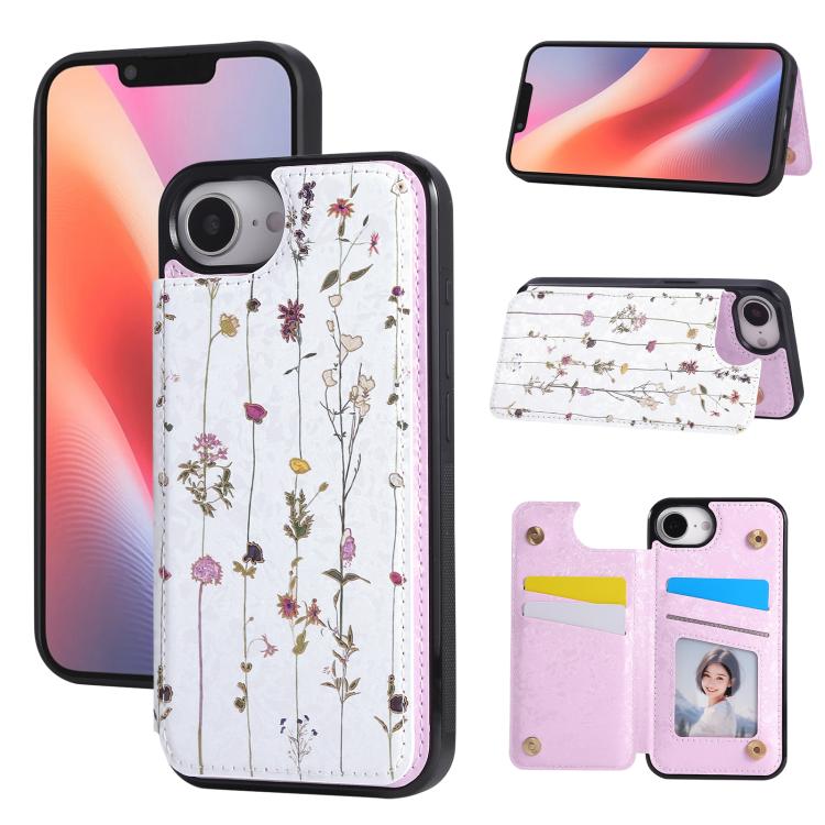 

For iPhone 16e Printed Double Buckle RFID Anti-theft Phone Case(Dried Flower World)
