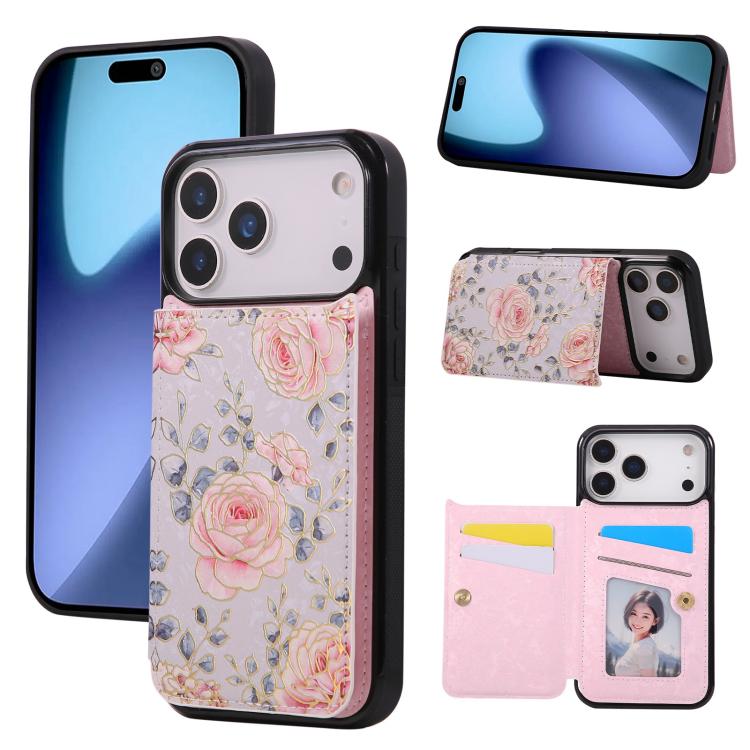 

For iPhone 17 Pro Max Printed Double Buckle RFID Anti-theft Phone Case(Pastoral Rose)
