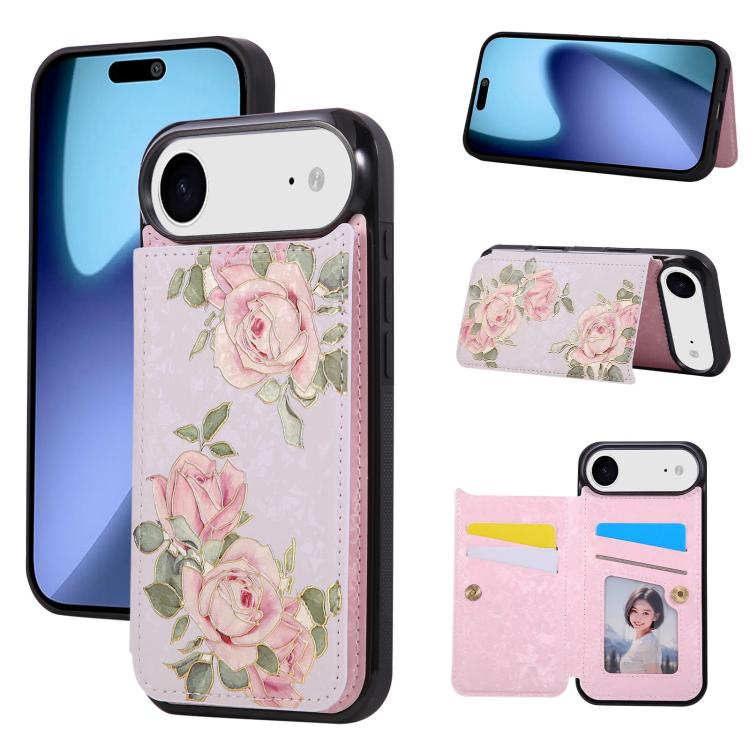 

For iPhone 17 Air Printed Double Buckle RFID Anti-theft Phone Case(Rose)