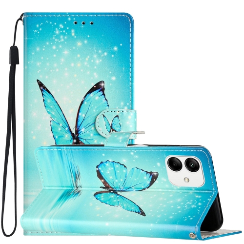 

For Samsung Galaxy A05 Colored Drawing Leather Phone Case(Blue Butterfly)