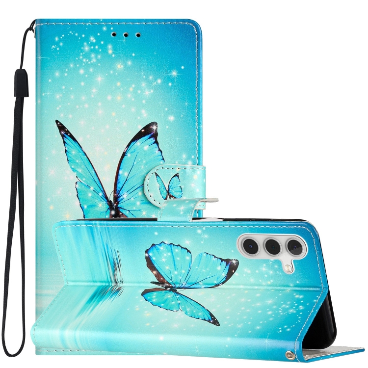 

For Samsung Galaxy A05s Colored Drawing Leather Phone Case(Blue Butterfly)