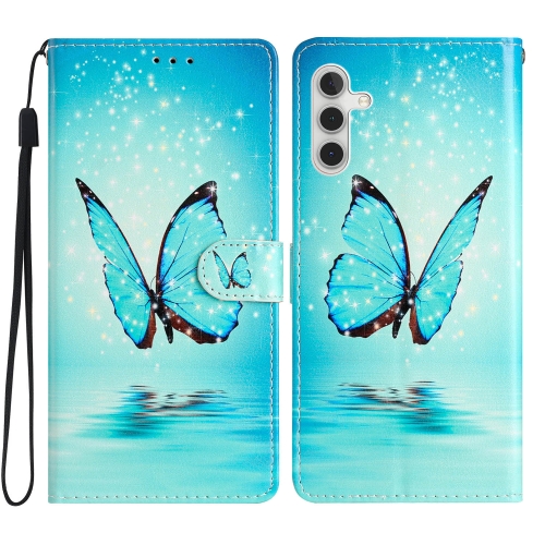 

For Samsung Galaxy A55 Colored Drawing Leather Phone Case(Blue Butterfly)