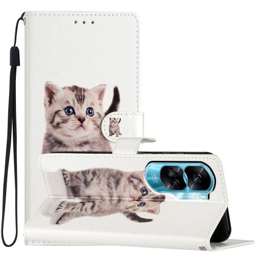 

For Honor 90 Lite Colored Drawing Leather Phone Case(Little Tabby Cat)