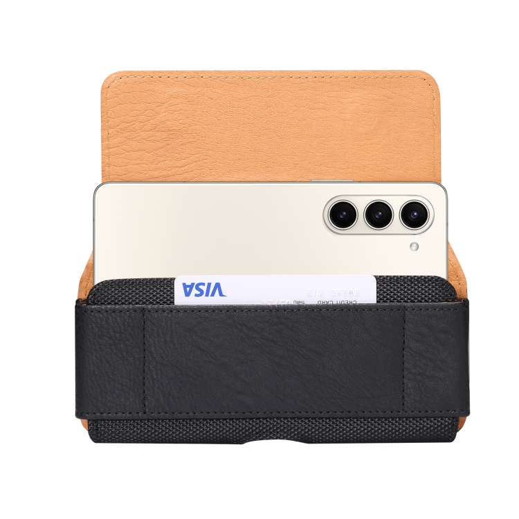 

Splicing Cowhide Texture Waist Hanging Fold Phone Case(Black)