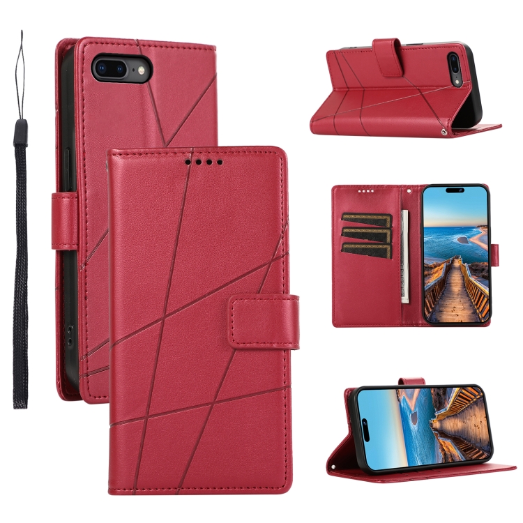 

For iPhone 8 Plus / 7 Plus PU Genuine Leather Texture Embossed Line Phone Case(Red)