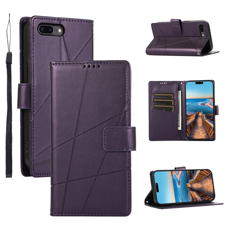 

For iPhone 8 Plus / 7 Plus PU Genuine Leather Texture Embossed Line Phone Case(Purple)