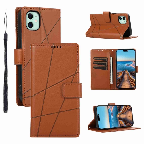 

For iPhone 11 PU Genuine Leather Texture Embossed Line Phone Case(Brown)