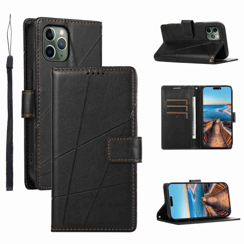 

For iPhone 11 Pro PU Genuine Leather Texture Embossed Line Phone Case(Black)