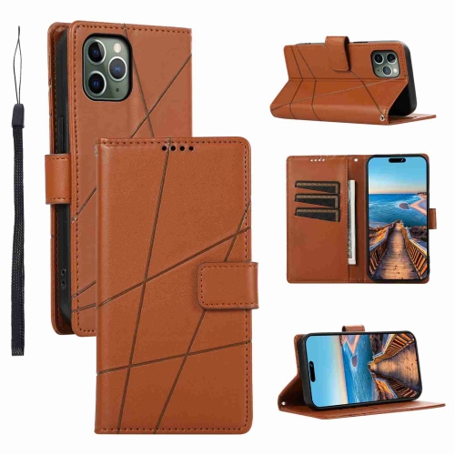 

For iPhone 11 Pro PU Genuine Leather Texture Embossed Line Phone Case(Brown)