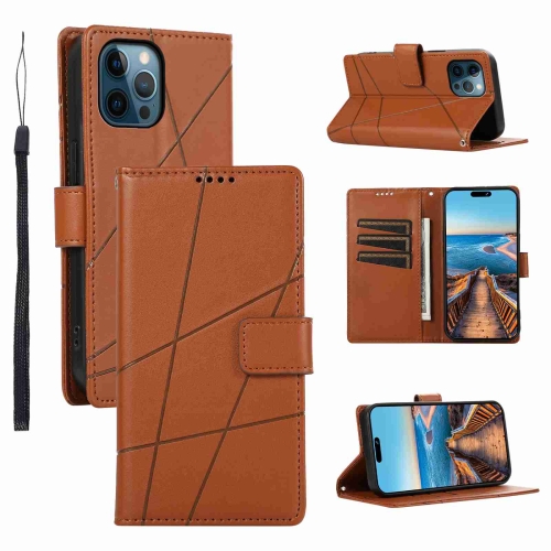 

For iPhone 12 Pro PU Genuine Leather Texture Embossed Line Phone Case(Brown)