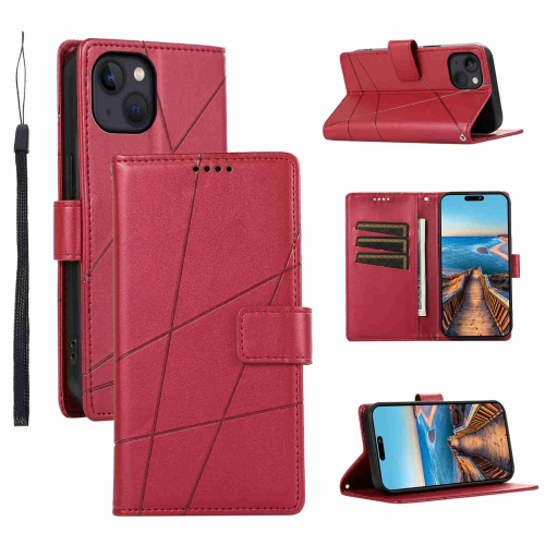 

For iPhone 13 mini PU Genuine Leather Texture Embossed Line Phone Case(Red)
