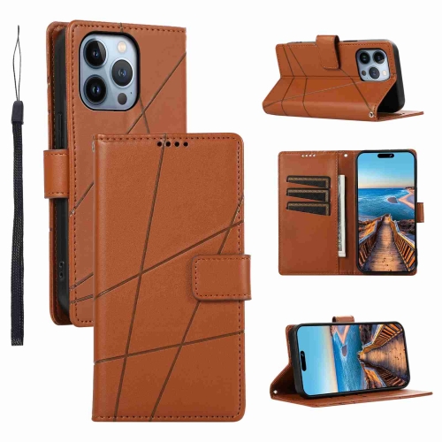 

For iPhone 13 Pro Max PU Genuine Leather Texture Embossed Line Phone Case(Brown)