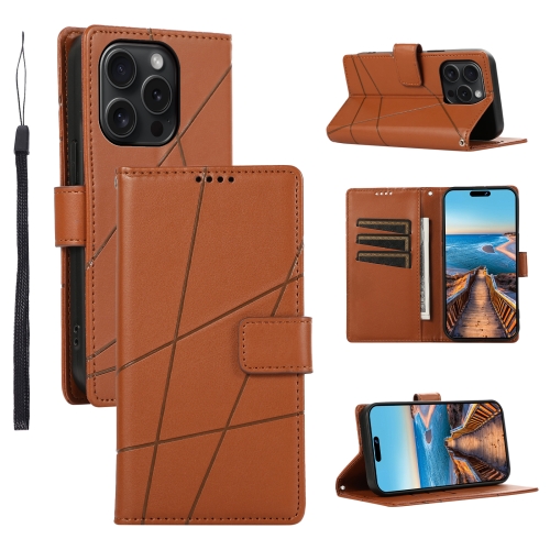 

For iPhone 15 Pro Max PU Genuine Leather Texture Embossed Line Phone Case(Brown)