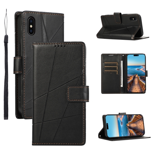 

For iPhone XS Max PU Genuine Leather Texture Embossed Line Phone Case(Black)