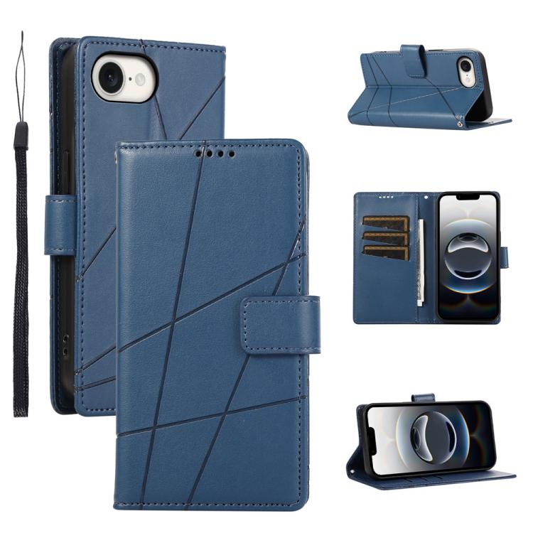 

For iPhone 17e / 16e PU Genuine Leather Texture Embossed Line Phone Case(Blue)