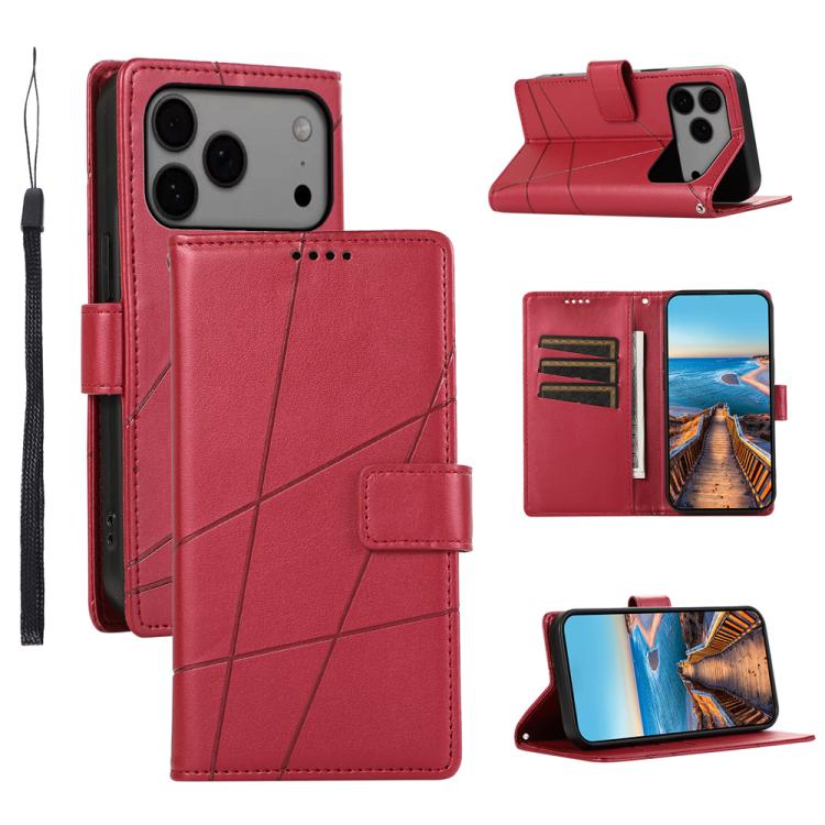 

For iPhone 17 Pro Max PU Genuine Leather Texture Embossed Line Phone Case(Red)