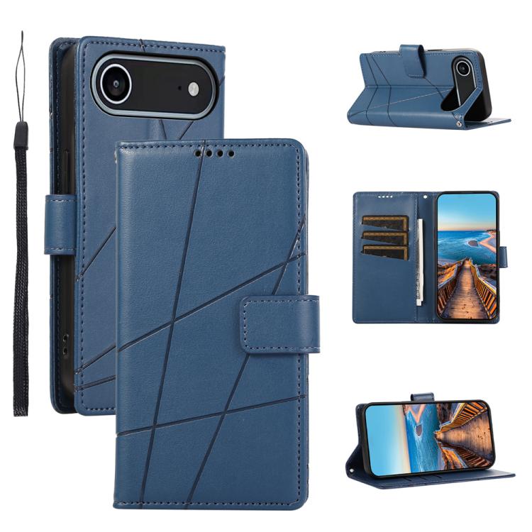

For iPhone Air PU Genuine Leather Texture Embossed Line Phone Case(Blue)