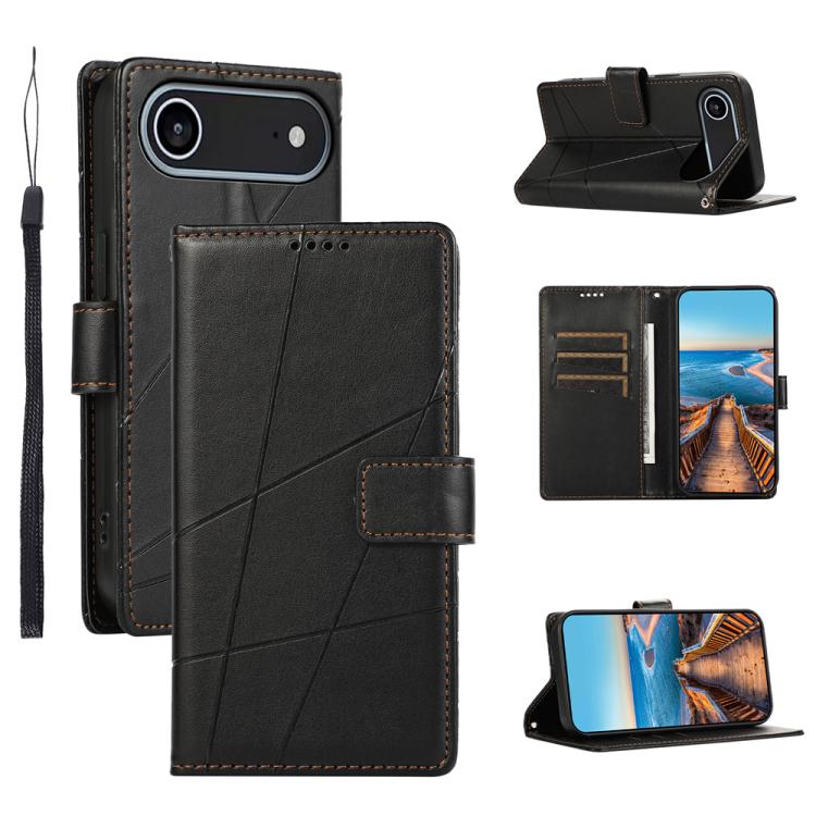 

For iPhone Air PU Genuine Leather Texture Embossed Line Phone Case(Black)