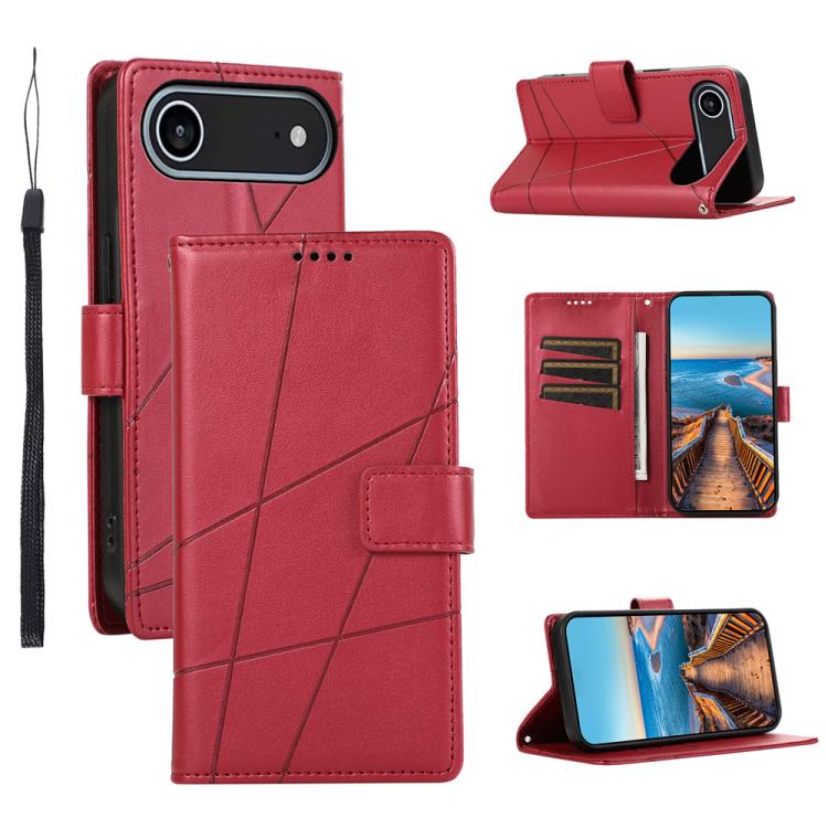 

For iPhone 17 Air PU Genuine Leather Texture Embossed Line Phone Case(Red)