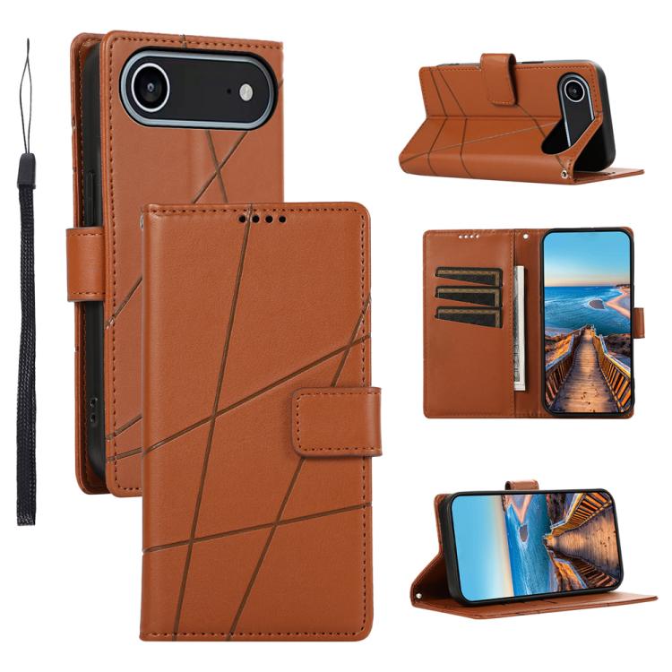 

For iPhone 17 Air PU Genuine Leather Texture Embossed Line Phone Case(Brown)