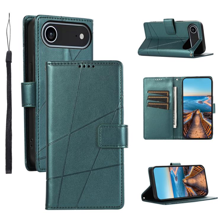

For iPhone 17 Air PU Genuine Leather Texture Embossed Line Phone Case(Green)