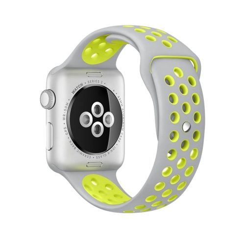 For Apple Watch Series 7 41mm / 6 & SE & 5 & 4 40mm / 3 & 2 & 1 38mm Sport Silicone Watch Band Standard Edition(Grey Yellow) azgiant high speed fc130 38mm shaft length motor 18000 rpm standard back cover 12mm wire connector spacing model 130380118 12