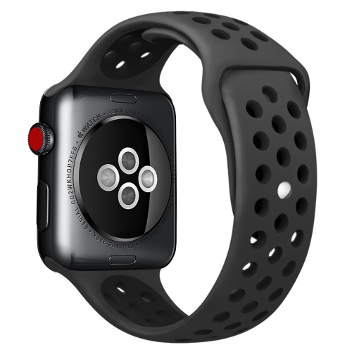 

For Apple Watch Ultra 49mm / Series 8&7 45mm / SE 2&6&SE&5&4 44mm / 3&2&1 42mm Sport Silicone Watch Band Standard Edition(Black)