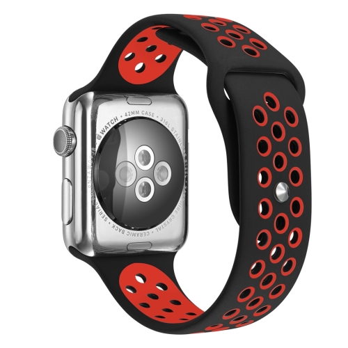 

For Apple Watch Ultra 49mm / Series 8&7 45mm / SE 2&6&SE&5&4 44mm / 3&2&1 42mm Sport Silicone Watch Band Standard Edition(Black Red)