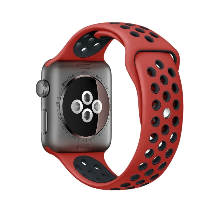 

For Apple Watch Series 7 45mm / 6 & SE & 5 & 4 44mm / 3 & 2 & 1 42mm Sport Silicone Watchband Standard Edition(Red Black)