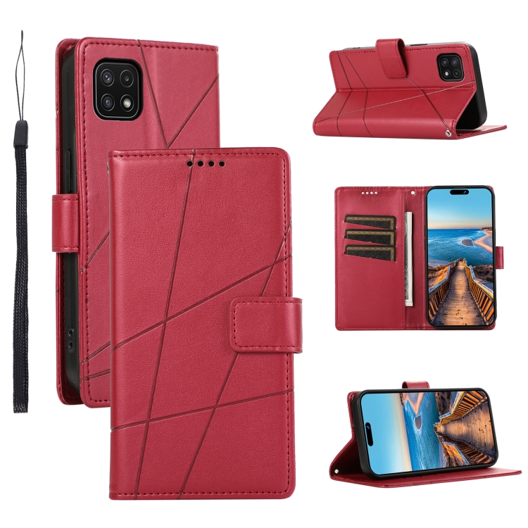 

For Samsung Galaxy A22 5G PU Genuine Leather Texture Embossed Line Phone Case(Red)