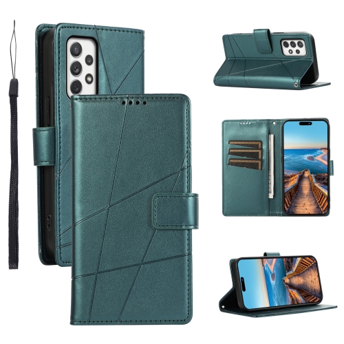 

For Samsung Galaxy A72 5G PU Genuine Leather Texture Embossed Line Phone Case(Green)