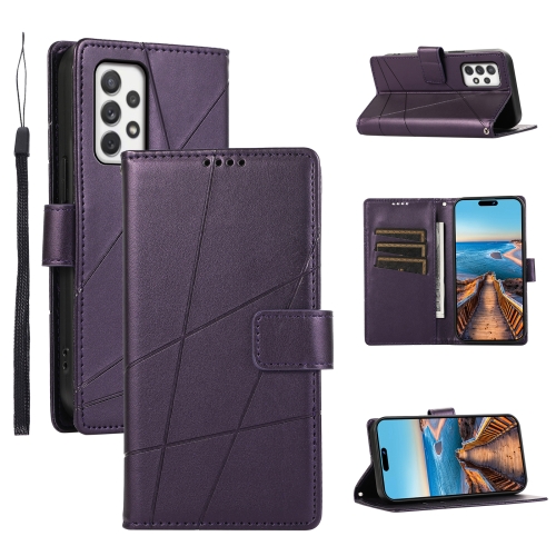 

For Samsung Galaxy A72 5G PU Genuine Leather Texture Embossed Line Phone Case(Purple)