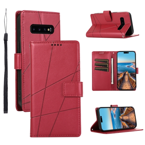 

For Samsung Galaxy S10+ PU Genuine Leather Texture Embossed Line Phone Case(Red)