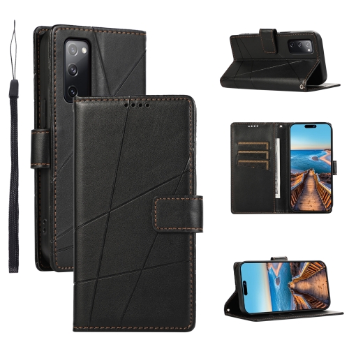 

For Samsung Galaxy S20 FE PU Genuine Leather Texture Embossed Line Phone Case(Black)