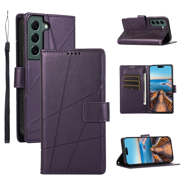 

For Samsung Galaxy S22+ 5G PU Genuine Leather Texture Embossed Line Phone Case(Purple)