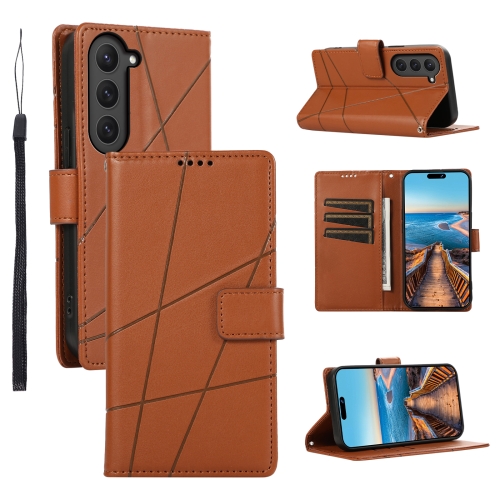 

For Samsung Galaxy S23 5G PU Genuine Leather Texture Embossed Line Phone Case(Brown)
