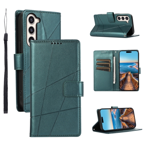 

For Samsung Galaxy S23+ 5G PU Genuine Leather Texture Embossed Line Phone Case(Green)