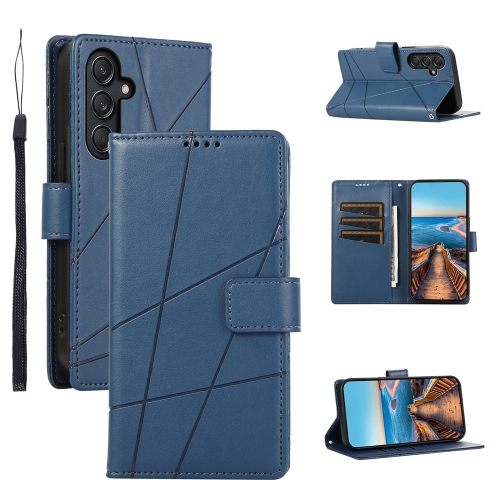 

For Samsung Galaxy M55 PU Genuine Leather Texture Embossed Line Phone Case(Blue)