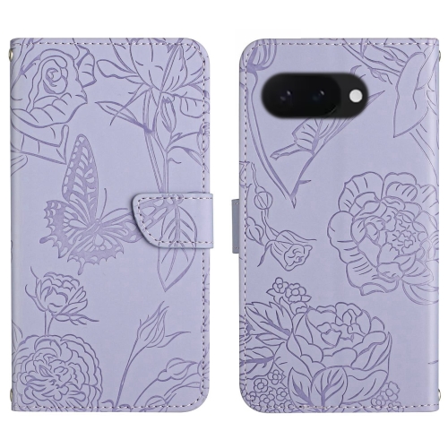 

For Google Pixel 9a Skin Feel Butterfly Embossed Flip Leather Phone Case(Purple)