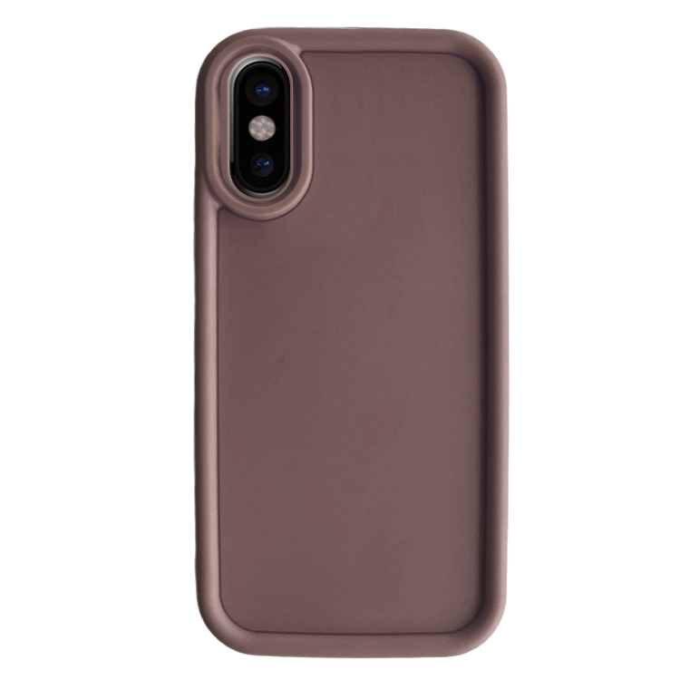 

For iPhone X / XS Fine Hole Shockproof Frame Frosted TPU Phone Case(Brown)