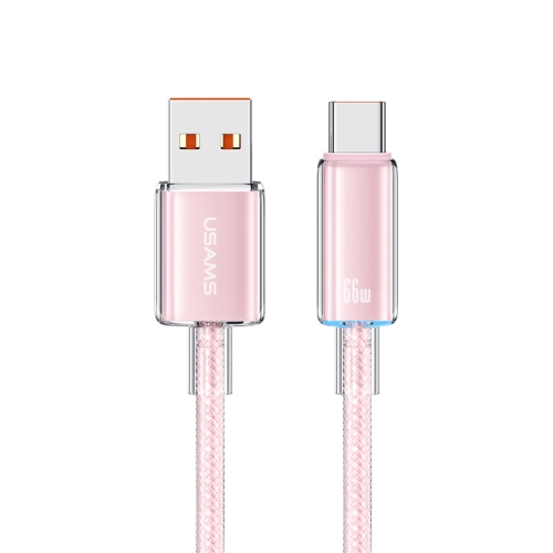

USAMS USB To Type-C 6A Aluminum Alloy Clear LED Fast Charge Data Cable, Length: 1.2m(Pink)