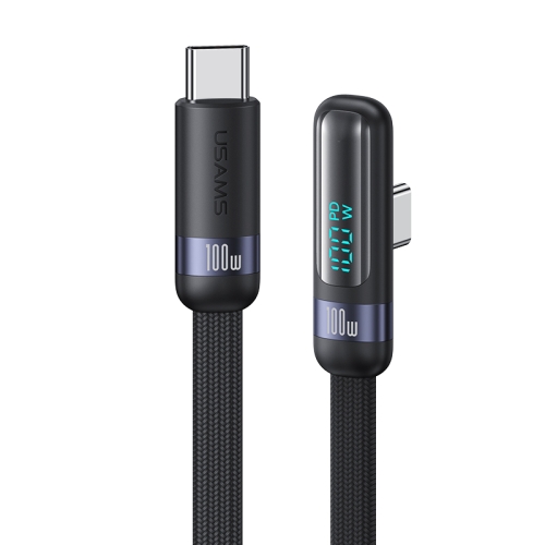 

USAMS US-SJ653 PD 100W USB-C/Type-C to USB-C/Type-C Aluminum Alloy Digital Display Fast Charging Elbow Data Cable, Length: 1.2m(Black)