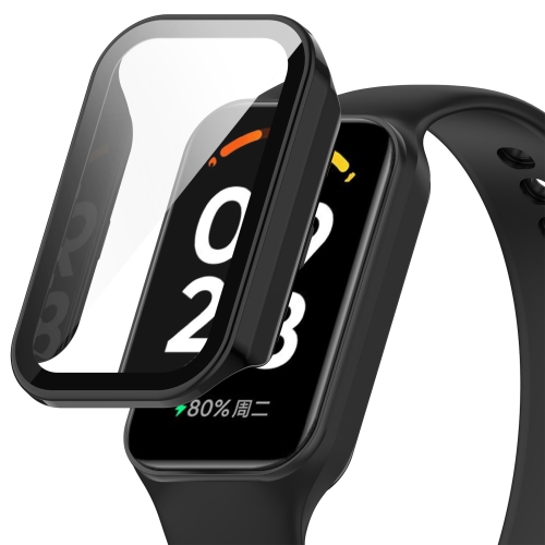 For Xiaomi Smart Band 8 Active / Redmi Band 2 PC + Tempered Film Integrated Watch Protective Case(Black) full screen tempered glass screen protector for galaxy s8 g9500 black