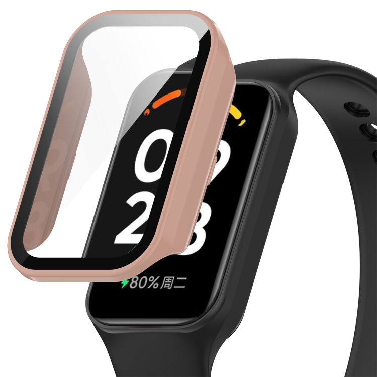 

For Xiaomi Smart Band 8 Active / Redmi Band 2 PC + Tempered Film Integrated Watch Protective Case(Pink)