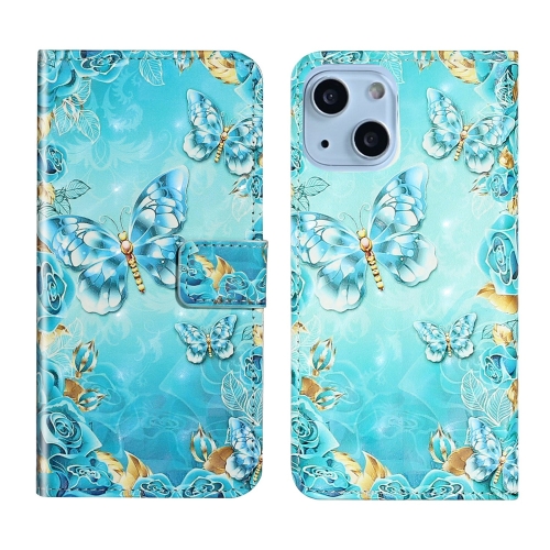 

For iPhone 15 Plus Oil Embossed 3D Drawing Leather Phone Case(Blue Butterflies)