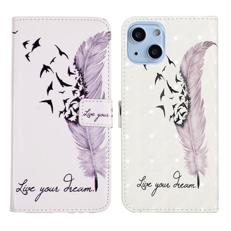 

For iPhone 15 Oil Embossed 3D Drawing Leather Phone Case(Feather)