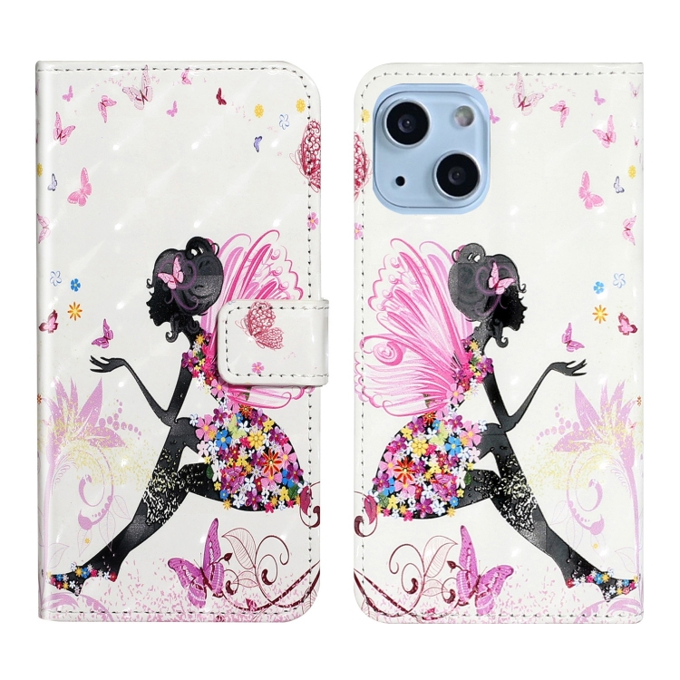 

For iPhone 13 mini Oil Embossed 3D Drawing Leather Phone Case(Flower Fairy)