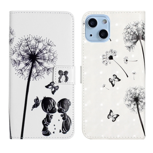 

For iPhone 13 mini Oil Embossed 3D Drawing Leather Phone Case(Couple Dandelion)