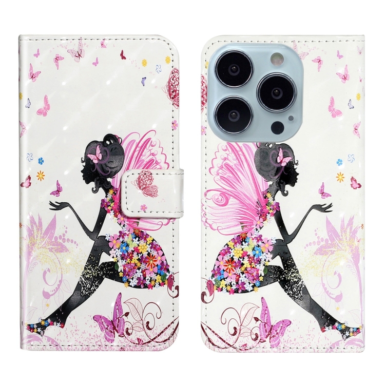 

For iPhone 13 Pro Oil Embossed 3D Drawing Leather Phone Case(Flower Fairy)